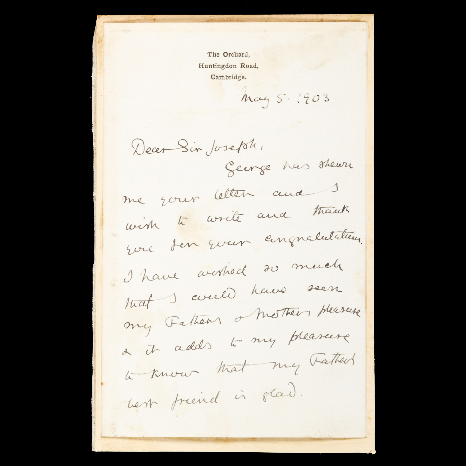 [DARWIN] Horace Darwin to Sir Joseph Dalton Hooker : autograph letter ...