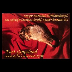 [ENVIRONMENTALISM] Anti-woodchipping postcard petitioning the Federal Government to grant parts of East Gippsland National Park protection.