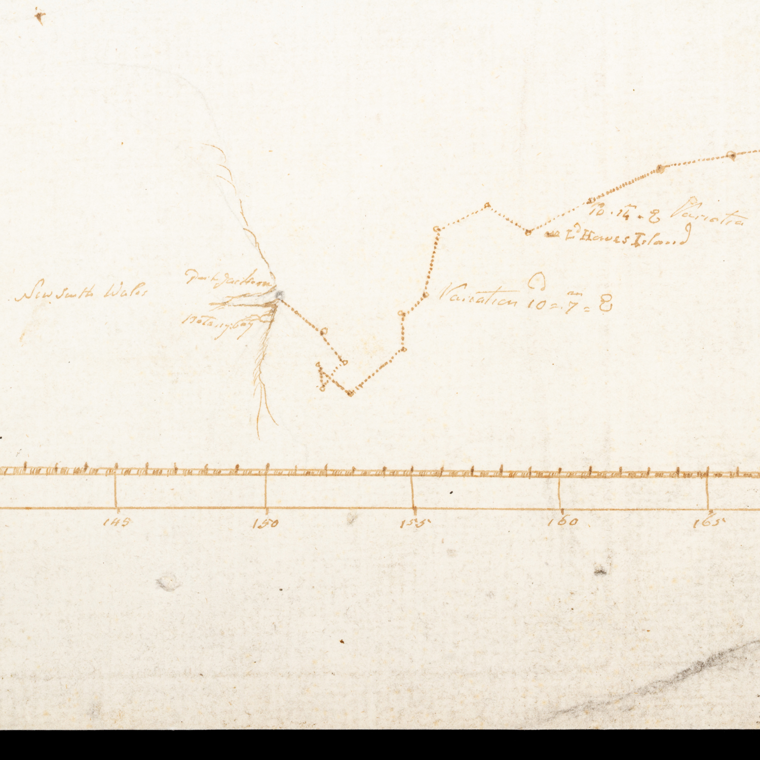 [FIRST FLEET] Manuscript map showing the track of the ship 