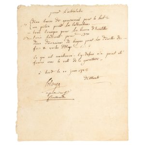 [LA PÉROUSE EXPEDITION] Handwritten document requesting additional equipment for the Astrolabe, written on board the ship prior to its departure from Brest, dated 10 June 1785.