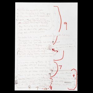 Original autograph first draft of the lyrics to the Grinderman song "Fire Boy". London, July 2009.