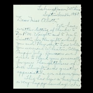 [TIBET] Manuscript letter by one of the first two western missionaries permitted to evangelise in a traditionally Tibetan cultural territory, mailed to the United States from Labrang Kansu (Western China), 1948.