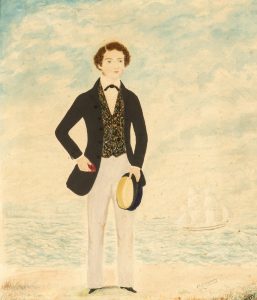Portrait of Henry Daniel Skinner, painted just before his departure from England for Port Phillip in 1852; accompanied by his waistcoat (as worn in the portrait).