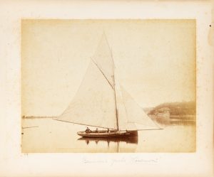Frederick Bennion's racing yacht "Hinemoa" in the Swan River, Perth, Western Australia, late 1880s.