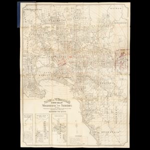 Sands & McDougall's map of Melbourne and suburbs : showing tramways, railways streets, municipalities quarter mile radii etc. Revised to date