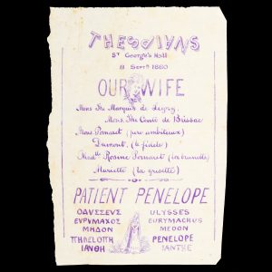 [PLAYBILL] Thespians. St. George's Hall, 8 Sept[embe]r. 1880. Our Wife ... Patient Penelope.