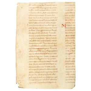 A 10th-century manuscript fragment in Caroline (Carolingian) minuscule, with part of Jerome's Preface to the Commentary on Matthew.