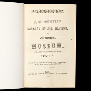 [TASMANIAN ABORIGINES; MAORI] Catalogue of J. W. Reimers's Gallery of All Nations, and Anatomical Museum. Saville House, Leicester Square, London.