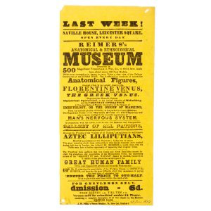 [TASMANIAN ABORIGINES; MAORI] Handbill advertising J. W. Reimers's Anatomical and Ethnological Museum in Saville House, Leicester Square, London. January, 1854.