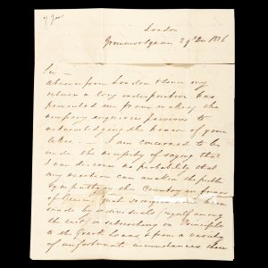 [GREEK WAR OF INDEPENDENCE] John Smith, of the London Philhellenic Committee, writes to the Swiss benefactor Jean-Gabriel Eynard in Geneva, apologising for the lack of British financial support for the Greek nationalist cause. London, 29 December 1826.