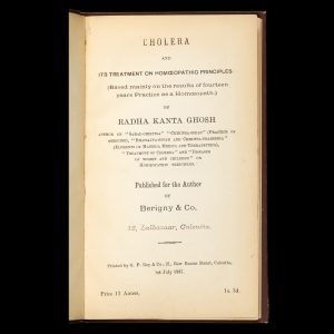 Cholera and its treatment on homoeopathic principles