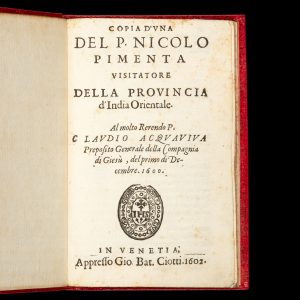 Copia d'una [lettera] del P. Nicolo Pimenta visitatore della provincia d'India Orientale.