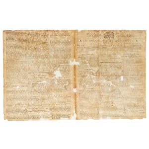Sydney Gazette and New South Wales Advertiser. Sunday, April 28, 1805. Vol. III, Number 113, together with an example of the signature of George Howe, the printer and publisher