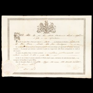 [OTTOMAN EMPIRE] Passport of safe conduct for travel to Malta issued to Captain Benjamin Adams (17th Light Dragoons) by the British consul at Alexandria, 17 May 1823.