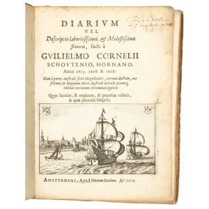 Diarivm vel descriptio laboriosissimi, & molestissimi itineris, facti à Gvilielmo Cornelii Schovtenio, Hornano, annis 1615. 1616. & 1617. Cum à parte Australi freti Magellanici, novum ductum, aut fretum, in Magnum Mare Australe detexit, totumq[ue] Orbem terrarum circumnavigavit. Quas Insulas, & regiones, & populos viderit, & quæ pericula subierit.