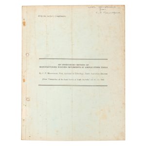 An unrecorded method of manufacturing wooden implements by simple stone tools. (Inscribed by Mountford)
