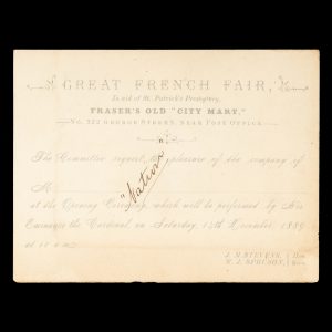 [SYDNEY] Great French Fair, in aid of St. Patrick's Presbytery, Fraser's old "City Mart," No. 322 George Street, near Post Office ... Opening Ceremon ... will be performed by His Eminence the Cardinal, on Saturday, 14th December, 1889.