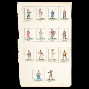 Fourteen ethnographic portraits from the miniature globe 'The world with its inhabitants'