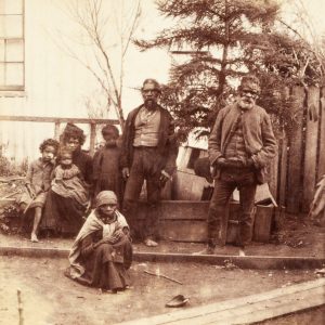 Aboriginal group on an urban street. New South Wales, c.1880.