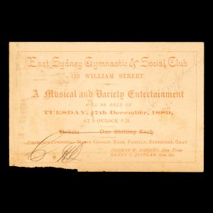 [SYDNEY] East Sydney Gymnastic & Social Club, 123 William Street. A Musical and Variety Entertainment will be held on Tuesday, 17th December, 1889, at 8 o'clock p.m.