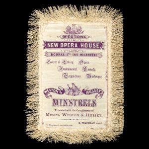 [MELBOURNE THEATRE] Weston's New Opera House. Bourke Str. East, Melbourne. Soirée d'Ethiop. Opera. Instrumental. Comedy. Terpsichore. Burlesque. West & Hussey's Minstrels, presented with the compliments of Messrs. Weston & Hussey. H. Peachman, Agent.