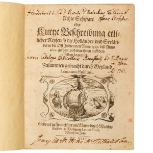 Four German-language editions from Hulsius' collection of voyage accounts, chronicling early Dutch and English voyages to the East Indies.