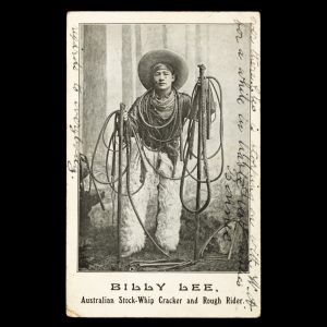 [CIRCUS HISTORY] Billy Lee, Australian stock-whip cracker and rough rider, and member of the "Wild Australia" show. London, 1913; inscribed by his wife "Bonita", the sharpshooter.