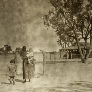 Photographs taken on Norley Station, including Aboriginal nanny "Lollypop" with white children. Channel Country, Southwest Queensland, 1917.