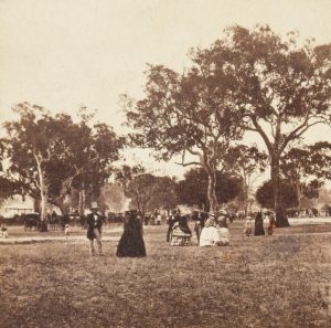 Scene in the Park during the Colonial Cricket Match, Melbourne. (January, 1862)