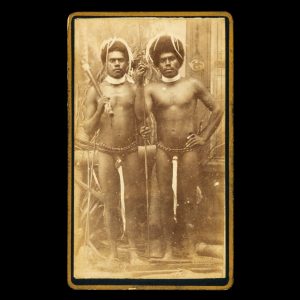 Photographic portrait of two Kanak men. Noumea, New Caledonia, late 1870s.