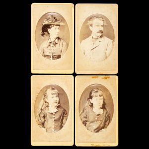 Companion studio portraits of actors Alfred and Katherine Dampier and their children, Lily and Rose. Sydney, c.1879.