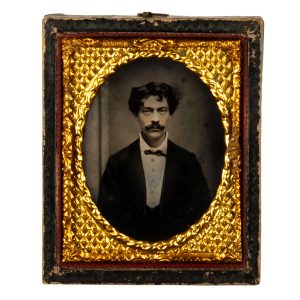 Ambrotype of a gentleman with a moustache and tousled hair. Melbourne, 1873-76.